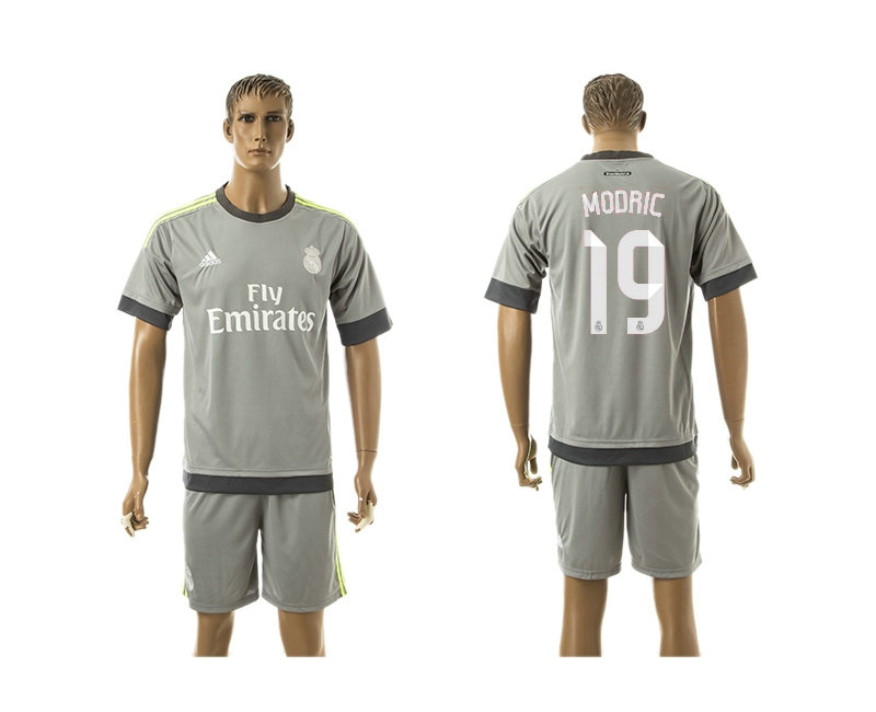 2015-2016 Real Madrid Scccer Uniform Short Sleeves Jersey UCL Away Grey #19 MODRIC