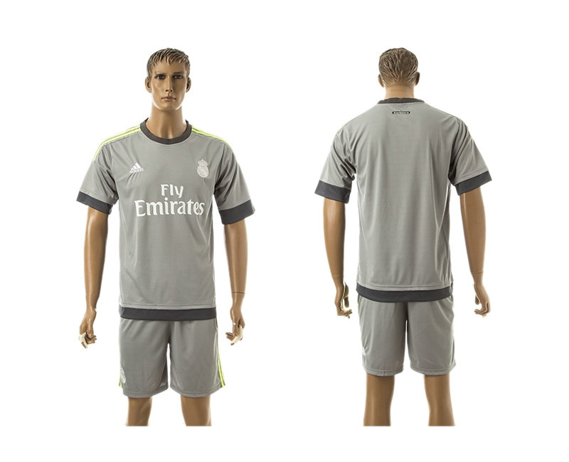 2015-2016 Real Madrid Scccer Uniform Short Sleeves Jersey UCL Away Grey