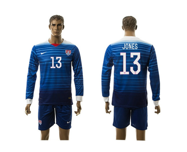 2015-2016 USA Soccer Jersey Uniform Blue Away Long Sleeves #13 JONES