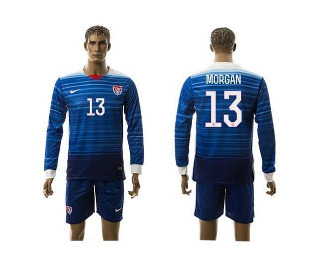 2015-2016 USA Soccer Jersey Uniform Blue Away Long Sleeves #13 MORGAN