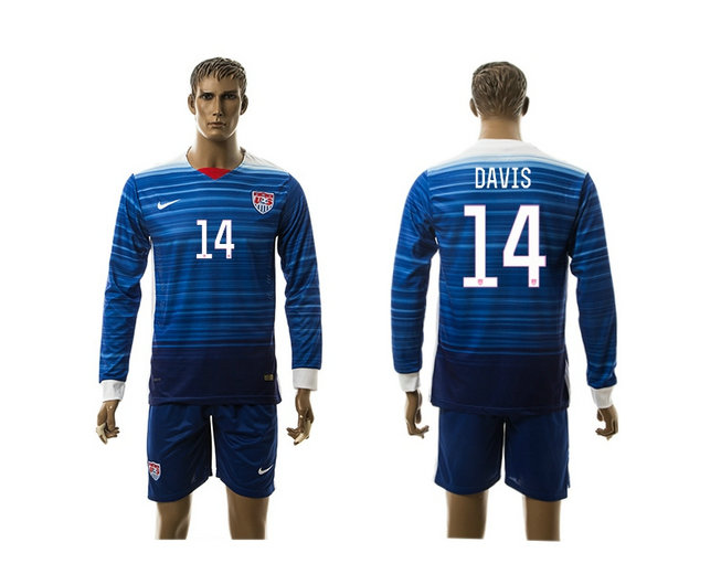 2015-2016 USA Soccer Jersey Uniform Blue Away Long Sleeves #14 DAVIS