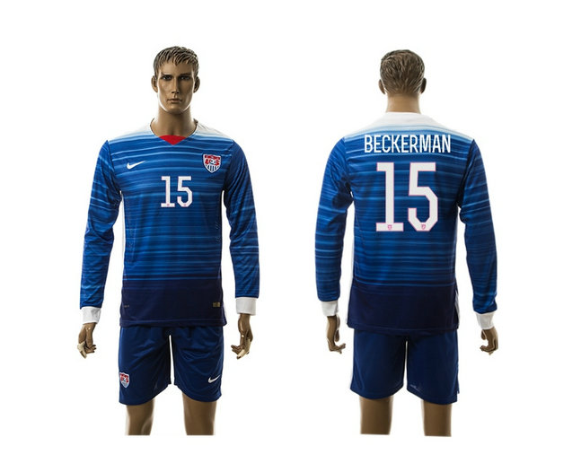 2015-2016 USA Soccer Jersey Uniform Blue Away Long Sleeves #15 BECKERMAN