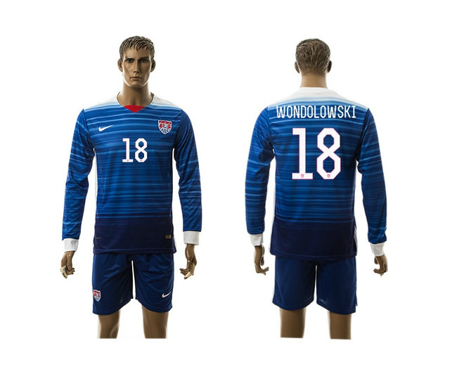 2015-2016 USA Soccer Jersey Uniform Blue Away Long Sleeves #18 WONDOLOWSKI