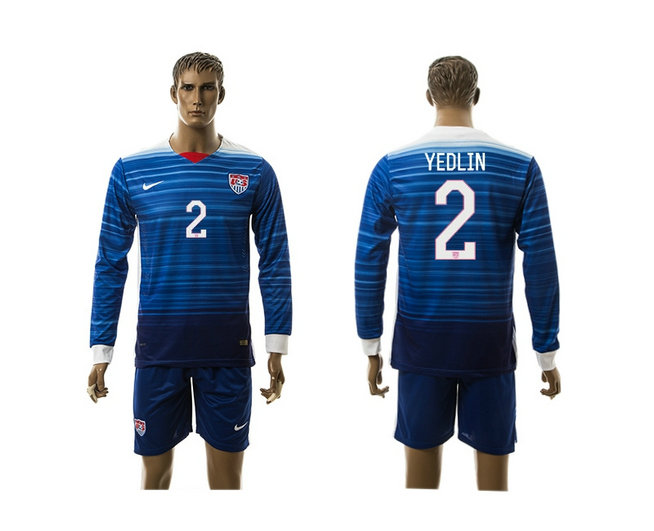 2015-2016 USA Soccer Jersey Uniform Blue Away Long Sleeves #2 YEDLIN