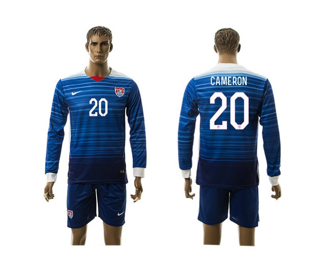 2015-2016 USA Soccer Jersey Uniform Blue Away Long Sleeves #20 CAMERON