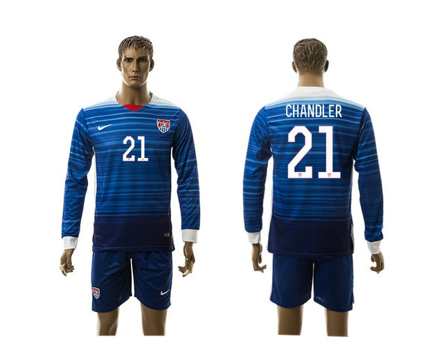 2015-2016 USA Soccer Jersey Uniform Blue Away Long Sleeves #21 CHANDLER