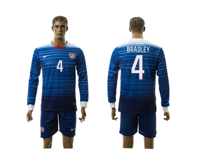2015-2016 USA Soccer Jersey Uniform Blue Away Long Sleeves #4 BRADLEY