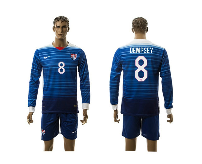 2015-2016 USA Soccer Jersey Uniform Blue Away Long Sleeves #8 DEMPESEY