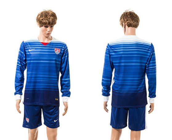 2015-2016 USA Soccer Jersey Uniform Blue Away Long Sleeves BLANK