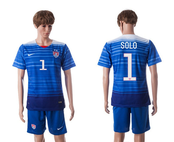 2015-2016 USA Soccer Jersey Uniform Blue Away Short Sleeves #1 SOLO