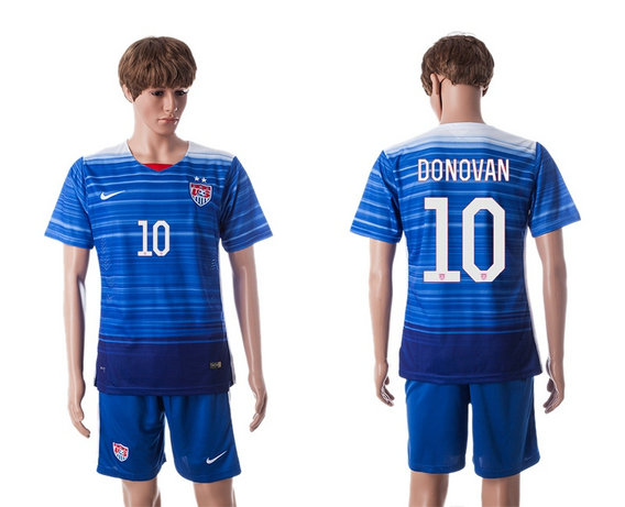 2015-2016 USA Soccer Jersey Uniform Blue Away Short Sleeves #10 DONOVAN