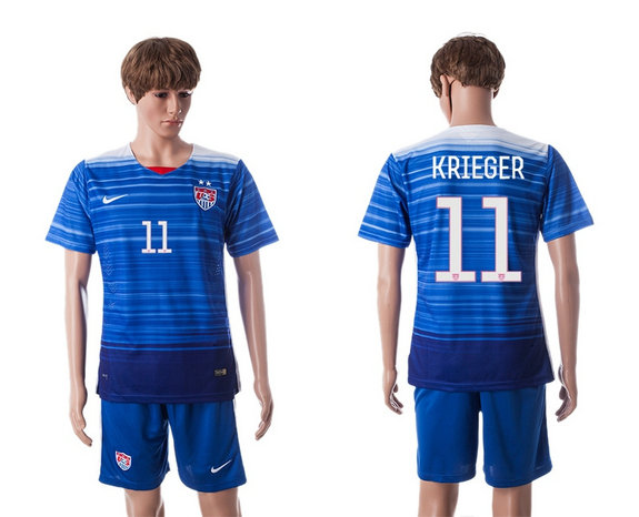 2015-2016 USA Soccer Jersey Uniform Blue Away Short Sleeves #11 KRIEGER