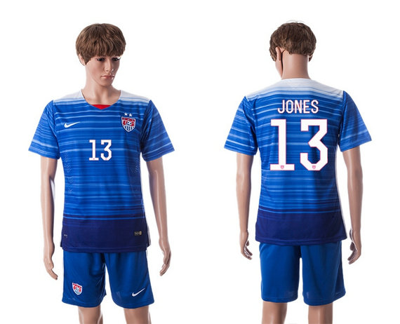 2015-2016 USA Soccer Jersey Uniform Blue Away Short Sleeves #13 JONES