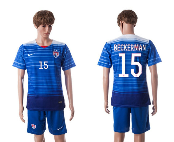 2015-2016 USA Soccer Jersey Uniform Blue Away Short Sleeves #15 BECKERMAN