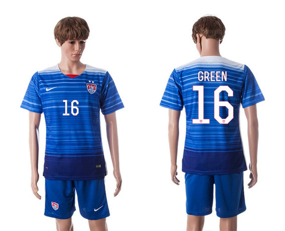 2015-2016 USA Soccer Jersey Uniform Blue Away Short Sleeves #16 GREEN