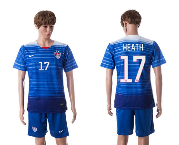 2015-2016 USA Soccer Jersey Uniform Blue Away Short Sleeves #17 HEATH