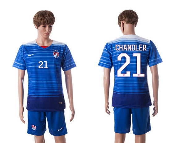 2015-2016 USA Soccer Jersey Uniform Blue Away Short Sleeves #21 CHANDLER