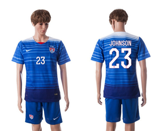 2015-2016 USA Soccer Jersey Uniform Blue Away Short Sleeves #23 JOHNSON
