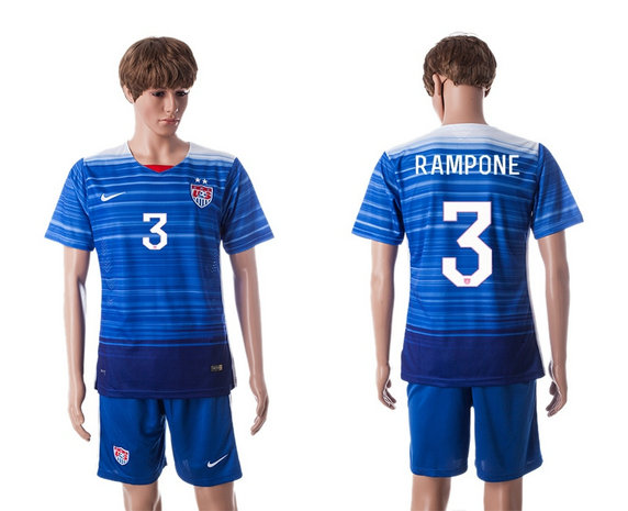 2015-2016 USA Soccer Jersey Uniform Blue Away Short Sleeves #3 RAMPONE