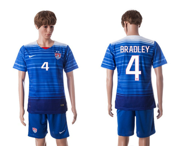 2015-2016 USA Soccer Jersey Uniform Blue Away Short Sleeves #4 BRADLEY