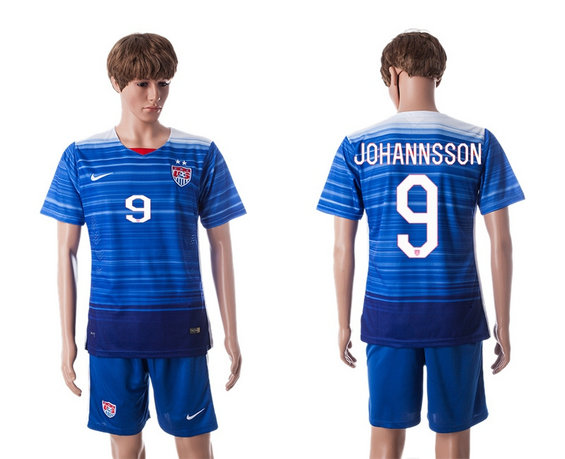 2015-2016 USA Soccer Jersey Uniform Blue Away Short Sleeves #9 JOHANNSSON