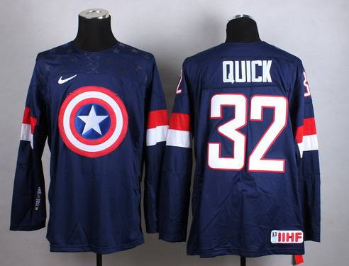 2015 Men's Team USA #32 Jonathan Quick Captain America Fashion Navy Blue Jersey