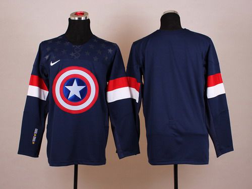 2015 Men's Team USA Blank Captain America Fashion Navy Blue Jersey