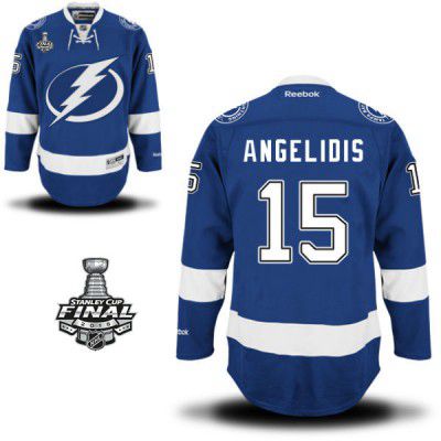 2015 Stanley Cup - Men's Reebok Tampa Bay Lightning #15 Mike Angelidis Royal Blue Home NHL Jersey - Mike Angelidis