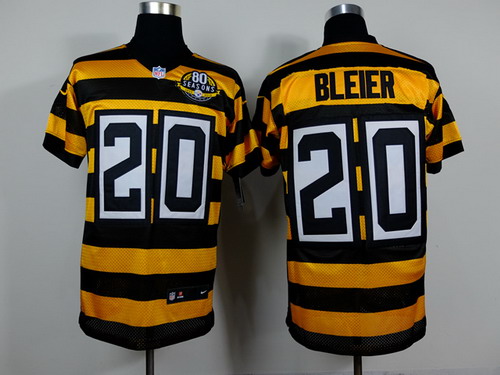 Nike Pittsburgh Steelers #20 Rocky Bleier Yellow With Black Throwback 80TH Jersey