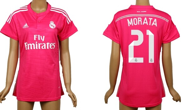 2014/15 Real Madrid #21 Morata Away Pink Soccer AAA+ T-Shirt_Womens