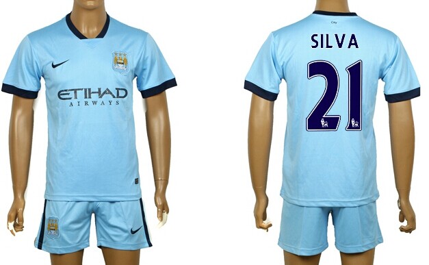 2014/15 Manchester City #21 Silva Home Soccer Shirt Kit