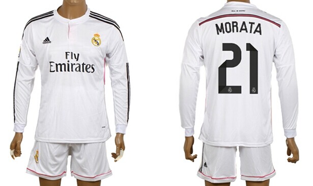 2014/15 Real Madrid #21 Morata Home Soccer Long Sleeve Shirt Kit