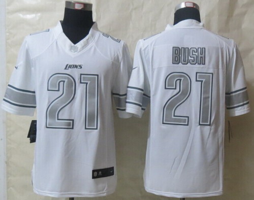 Nike Detroit Lions #21 Reggie Bush Platinum White Limited Jersey