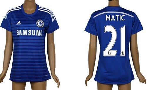 2014/15 Chelsea FC #21 Matic Home Soccer AAA+ T-Shirt_Womens