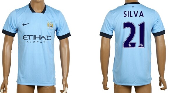 2014/15 Manchester City #21 Silva Home Soccer AAA+ T-Shirt