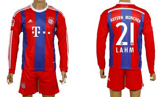 2014/15 Bayern Munchen #21 Lahm Home Soccer Long Sleeve Shirt Kit