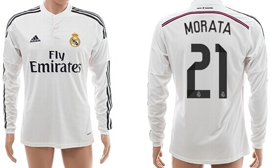 2014/15 Real Madrid #21 Morata Home Soccer Long Sleeve AAA+ T-Shirt