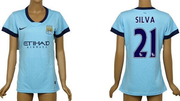 2014/15 Manchester City #21 Silva Home Soccer AAA+ T-Shirt_Womens