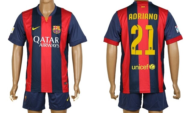 2014/15 FC Bacelona #21 Adriano Home Soccer Shirt Kit
