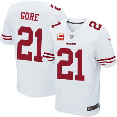 Nike San Francisco 49ers #21 Frank Gore White C Patch Elite Jersey