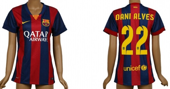 2014/15 FC Bacelona #22 Dani Alves Home Soccer AAA+ T-Shirt_Womens