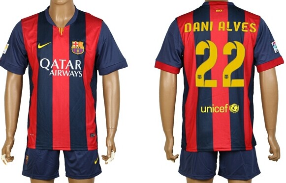 2014/15 FC Bacelona #22 Dani Alves Home Soccer Shirt Kit