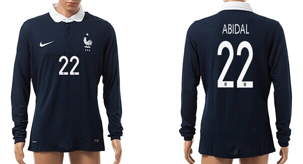 2014 World Cup France #22 Abidal Home Soccer Long Sleeve AAA+ T-Shirt