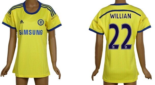 2014/15 Chelsea FC #22 Willian Away Yellow Soccer AAA+ T-Shirt_Womens