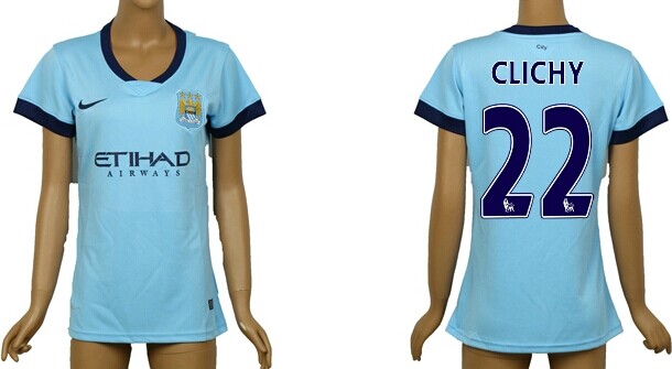2014/15 Manchester City #22 Clichy Home Soccer AAA+ T-Shirt_Womens