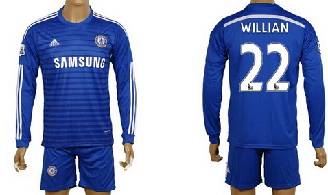 2014/15 Chelsea FC #22 Willian Home Long Sleeve Shirt Kit
