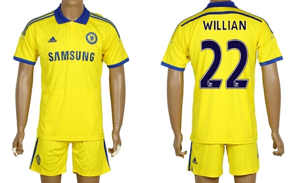 2014/15 Chelsea FC #22 Willian Away Yellow Soccer Shirt Kit