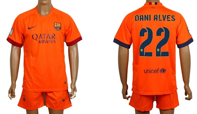 2014/15 FC Bacelona #22 Dani Alves Away Soccer Shirt Kit