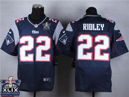 Nike New England Patriots #22 Stevan Ridley 2015 Super Bowl XLIX Championship Blue Elite Jersey