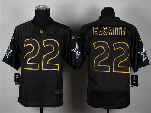 Nike Dallas Cowboys #22 Emmitt Smith 2014 All Black/Gold Elite Jersey